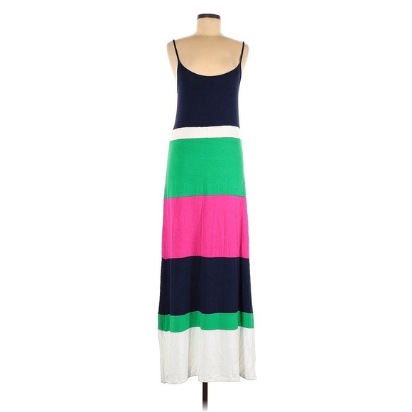 Eloges color block blue green pink spaghetti strap maxi dress M - Picture 1 of 7